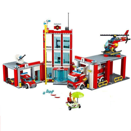 Lepin 02052 City Fire Station Command Center Truck Car Helicopter Building Block Toys For Children Gift